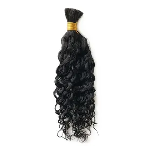Cheveux humains indiens bouclés noirs naturels en vrac, Remy vierges, double épaisseur, densité 100%, longs et ondulés, base en soie, longueur personnalisable - Product Image 4