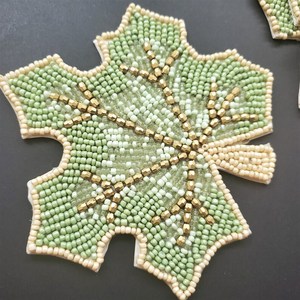 Handmade Beaded Maple Leaf Coasters Set Reusable Fabric <b>Bar</b> <b>Mats</b> Classic Autumn Design Orange Yellow Brown Pattern - Product Image 3