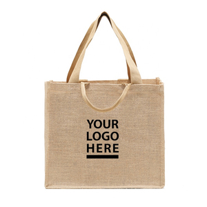 Sac fourre-tout en jute avec logo personnalisé, sac de shopping en toile de jute, sac cadeau avec poignée en corde pour usage quotidien en vente au détail - Product Image 2