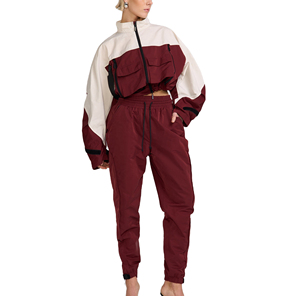 Conjunto deportivo informal para mujer, de color personalizado, talla grande, con bloques de color, estilo urbano, chaqueta de nailon, conjunto deportivo para mujer - Product Image 2