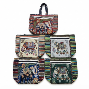 Sac fourre-tout bohème artisanal traditionnel en tapisserie d'éléphant, couleur unie, avec fermeture éclair, en tissu de coton ethnique, sac à bandoulière - Product Image 1