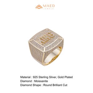 <b>Mens</b> Gold Tone Moissanite Diamond Square <b>Ring</b> Hip Hop Statement Jewelry Fashion <b>Ring</b> <b>for</b> <b>Men</b> Modern - Product Image 6