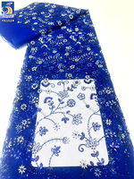 YX1524 2026 Tissu en dentelle à sequins et perles florales brillantes couleur or champagne, maille de tulle lourdement brodée pour robe de soirée
