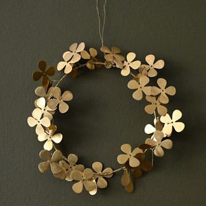 Charming Gold Wreath Beautifully Crafted With A Slender Wire Frame Adorned With Delicate Four Petal Metallic Hydrangea Blossoms - Product Image 1