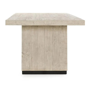 Midcentury Industrial <b>Vintage</b> Solid Mango Wooden Thick Pattern Square Shape Top & 2 Pedestal Base White Finish Home Dining <b>Table</b> - Product Image 3