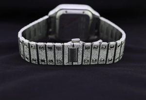 Reloj Analógico Cuadrado Plateado Elegante y Vintage de Lujo con Incrustaciones de Moissanita VVS, Números Romanos Completamente Pavimentados, Brazalete de Acero Inoxidable para Hombre - Product Image 5