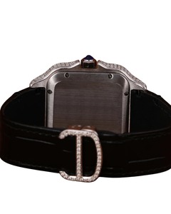 Montre pour homme sertie de moissanite taille ronde, en or blanc avec bracelet en cuir, cadran de luxe, style hip-hop, personnalisable - Product Image 4