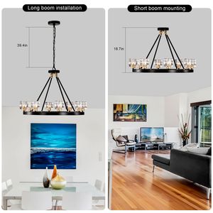 Lampadario a Ruota di Carro in Oro Nero Opaco, Moderno Stile Rustico, Piccola Lampada a Sospensione in Cristallo per Soggiorno, Isola Cucina, Ingresso - Product Image 5