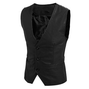 Gilet en cuir véritable SALVA pour homme, col en V, fermeture éclair sur le devant, vêtement d'extérieur décontracté, coupe classique, couleur unie, style motard, pour l'hiver - Product Image 5