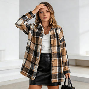 Vente flash sur Temu : veste chemise à carreaux pour femme, manches longues, col à revers, coupe ample, style streetwear. - Product Image 1