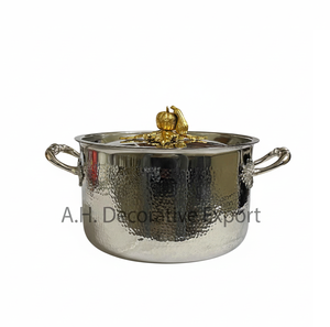 100% Food Grade Gold Plated Hammered <b>Pot</b> Luxury Hotel & Restaurant Serving Cookware Export Quality Metal Casserole with Knob - Product Image 6