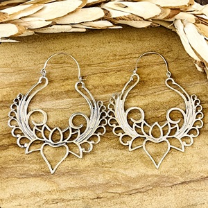 Último Diseño de Pendientes de Aro Tribales de Latón, Joyería para Mujer, Bañados en Plata, Estilo Boho, con Filigrana de Loto, Tipo Araña, para Venta al por Mayor/OEM/ODM - Product Image 1