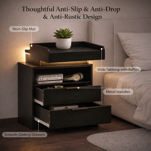 Mesita de Noche Inteligente con Estación de Carga, Puertos USB y Tipo-C, Cargador Inalámbrico, Luz LED y Cajón Oculto con Cerradura - Product Image 3