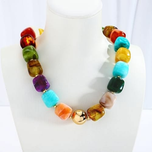 2026 Trendy Bohemian Style Colorful Acrylic Resin Handmade Beaded <b>Necklace</b> Women Summer Beach Party Vacation Jewelry - Product Image 2