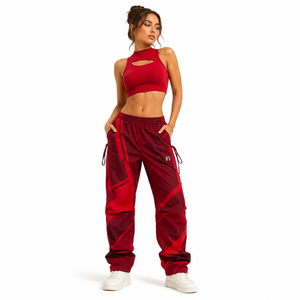 Pantalon cargo ample en nylon pour femme, style streetwear Y2K, taille élastique, coupe large, coupe-vent, OEM, pantalon de jogging pour homme - Product Image 4