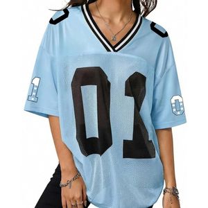 Black V-Neck American Football Jersey Contrast White Trim Mesh Fabric Breathable Oversized Streetwear Hip Hop 01 Shirts - Product Image 3