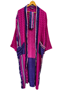 Robe en soie longue jusqu'aux chevilles, robe multicolores, robe de nuit, robe indienne vintage en soie recyclée, kimono en sari - Product Image 4