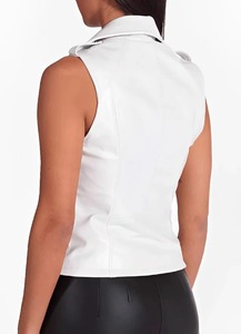 <b>Women</b> <b>White</b> Genuine Leather Biker Vest Motorcycle <b>Waistcoat</b> - Product Image 2