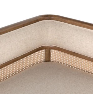 Chaise longue moderne en teck rembourrée, lit de repos avec dossier solide et housse en tissu, pieds effilés, design mi-siècle, pour chambre, hôtel, salon - Product Image 5