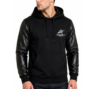Nuevo Diseño, Sudadera con Capucha Casual de Invierno para Hombre, Más Vendida, con Mangas de Cuero, Colores Personalizados, MOQ Bajo, Venta al Por Mayor - Product Image 1