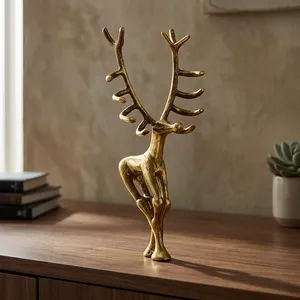 Escultura de Ciervo de Latón Hecha a Mano, Figura de Ciervo con Astas Grandes, Elegante Estatua de Metal de Animales Salvajes, Decoración de Lujo para el Hogar, Adorno de Mesa - Product Image 6