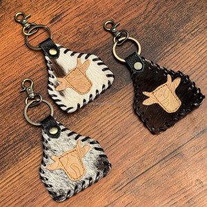 Nouveaux cadeaux promotionnels porte-clés en cuir de vachette cousu porte-clés en métal porte-clés en cuir véritable forme Unique porte-clés en cuir - Product Image 4