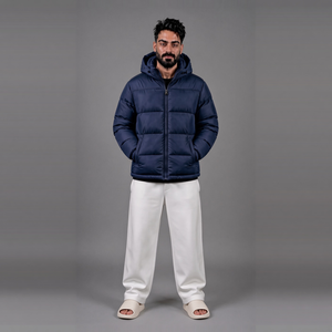 Chaqueta Acolchada con Capucha para Hombre, Color Sólido, Resistente al Viento, Poliéster/Algodón, Cierre de Cremallera, Largo Regular, Relleno de Poliéster - Product Image 2