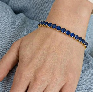 Pulsera con Dije de Zafiro Azul Cultivado en Laboratorio, Plata de Ley 925, Chapado en Oro, Joyería de Lujo Elegante, Regalo para Mujer, Piedra de Nacimiento de Septiembre - Product Image 3
