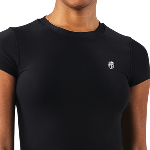 Camiseta de manga corta con cuello redondo de doble capa para mujer, tela elástica suave, ajustada, para uso diario, corte básico Pro - Product Image 5