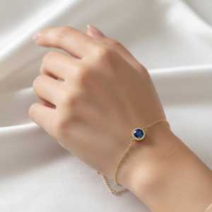 Pulsera de Zafiro Azul Real con Halo, Plata de Ley 925, Chapado en Oro de 14K, Joyería Delicada con Piedra Preciosa de Nacimiento de Septiembre - Product Image 5