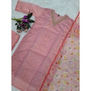 FANCY ORGANZA DIGITAL IMPRESO BORDADO TRABAJO FONDO SUPERIOR CON DUPATTA ROSA - Product Image 2