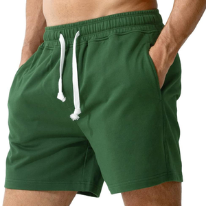 Men's Solid Green Polyester Shorts Drawstring Waist Pockets Front Casual Wear Customized <b>Elastic</b> Waistband Breathable - Product Image 1
