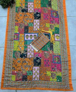Sari traditionnel en coton avec imprimé numérique Ajrakh et travail de miroir pour femmes, tenue de mariage Inde Pakistan 85324 DVD ON5176 - Product Image 4