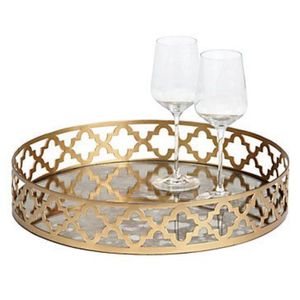 Elegant Metal Glass Serving Tray Wholesale Decorative Vanity Tray Cosmetic Makeup Organizer <b>Mirror</b> Base Wedding Party Decor - Product Image 3