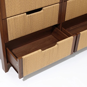Modern Wooden Storage <b>Cabinet</b> Made of Quality Solid Wood with Rattan Weave and <b>Walnut</b> Color for Indoor Use. - Product Image 4