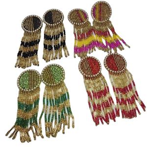 Embroidery Earrings Mixed <b>color</b> <b>bead</b> set Custom Multi-Beaded Earrings Women Festive Party Jewelry At Best Price Beaded Earrings - Product Image 1