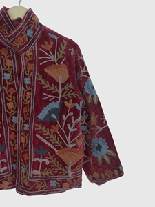 Veste à col mandarin en coton brodée à la main avec des motifs floraux, manches longues, longueur normale, pour femmes adultes, style Prairie Chic, idéale pour le printemps - Product Image 5