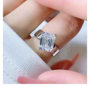 3CT Emerald Cut Moissanite Solitaire <b>Ring</b> 925 Silver Luxury Engagement Wedding Open Band <b>Ring</b> for <b>Friends</b> - Product Image 2
