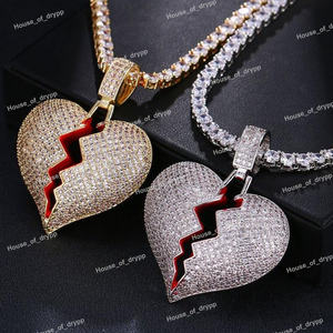 Collier pendentif cœur brisé en argent serti de diamants moissanite, style hip-hop, cadeau unisexe pour homme et femme - Product Image 2