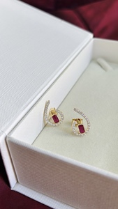 SARVOTTAM 9KT Gold Luxury Natural Octagon Blue Sapphire & Diamonds Bezel & Micro Pave Setting Fine Jewelry <b>Stud</b> Earrings - Product Image 4