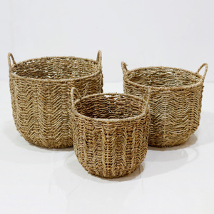 Handwoven Natural Rattan Round Storage <b>Basket</b> With Handles Rustic Style Clothing Storage Bin - Product Image 6