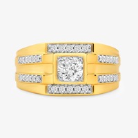 Bague de fiançailles large pour homme en or jaune 14 carats avec diamant de laboratoire rond de 1,25 carat