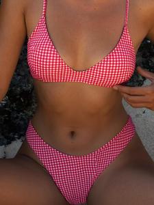Conjunto de Bikini a Cuadros Gingham Personalizado OEM ODM para Mujer, con Tirantes Finos y Braguita Cheeky, Traje de Baño con Tela, Talla y Color Personalizados, Marca Privada - Product Image 4
