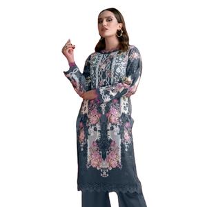 Algodón puro Impreso con trabajo bordado Colección de trajes de verano paquistaní Mal Dupatta - Product Image 1