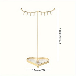 Soporte organizador de joyas con parte superior curvada y múltiples ganchos, exhibidor de collares, almacenamiento antienredos, base estable para una elegante configuración de tocador - Product Image 6