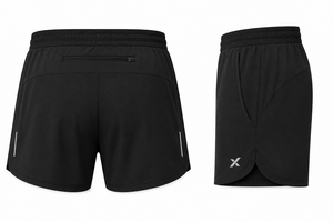 Shorts de sport unisexes X Sports City, noir uni, taille élastique, séchage rapide, avec poches, longueur mi-cuisse, tissu tricoté, fabriqué au Pakistan - Product Image 2