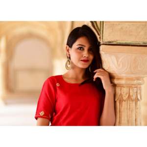 Robe Kurta et pantalon en rayonne rouge, taille XS - Product Image 2