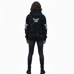 Ensemble de survêtement personnalisé avec imprimé graphique textuel effet éclaboussures, coupe épaules tombantes, en coton épais 100% (400 GSM), comprenant un sweat à capuche zippé noir et un pantalon de survêtement - Product Image 5