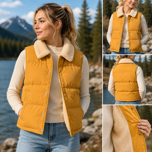 OME Service Women's Quilted Waterproof Cotton Filled Puffer Vest <b>White</b> Color Warm Winter Sleeveless with Sherpa Collar - Product Image 5