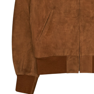 <b>Men</b>’s Brown <b>Suede</b> Leather Bomber <b>Jacket</b> Ribbed Collar Cuffs and Hem Zip Front Vintage Casual Outerwear - Product Image 3